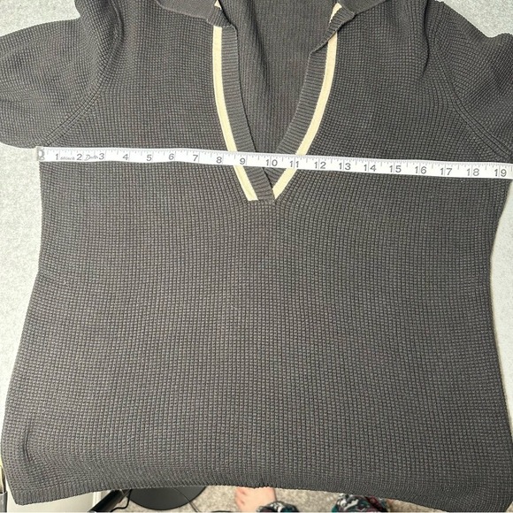 Ann Taylor LOFT Black Knit Polo Sweater Beige Trim Long Sleeve Women - Picture 8 of 11